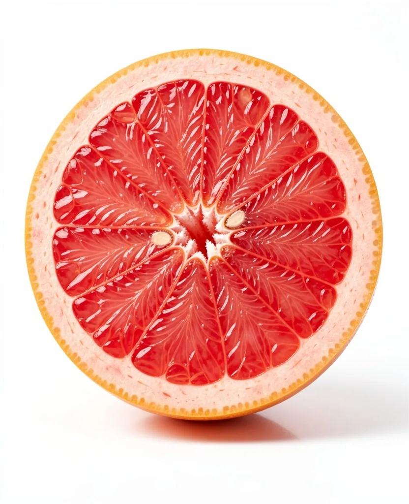 Sección de fruta cítrica sobre superficie blanca