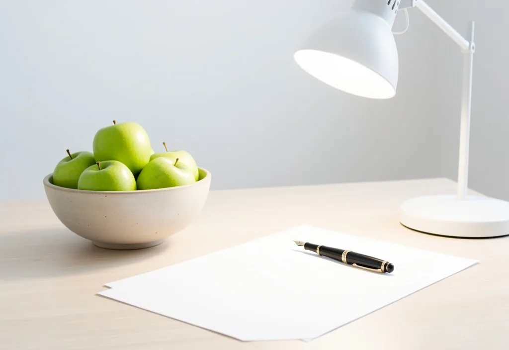 Espacio de trabajo editorial con alimentos frescos